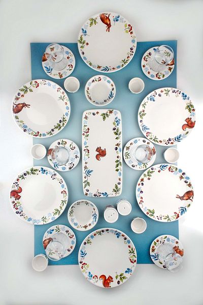Bursa Porselen Dekor Porcelain Breakfast Set of 29 Items for 6 Persons Squirrel & Rabbit