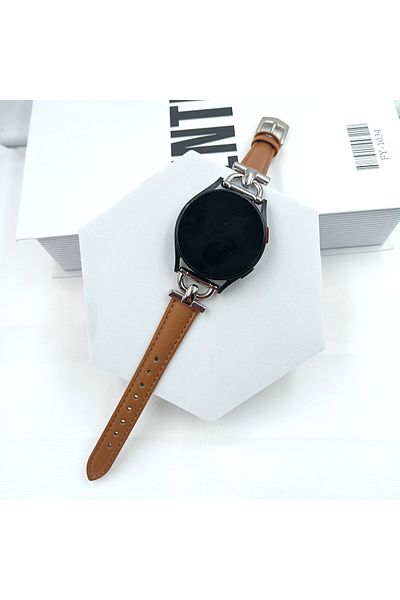 Choice 20mm Brown 20 22mm Metal+Leather Strap For Samsung Galaxy Watch4 5 6 Active2 bend for huawei watch G
