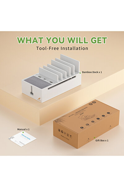 Choice حامل شاحن من الخيزران الأبيض لأجهزة متعددة للهواتف المحمولة والأجهزة ا...