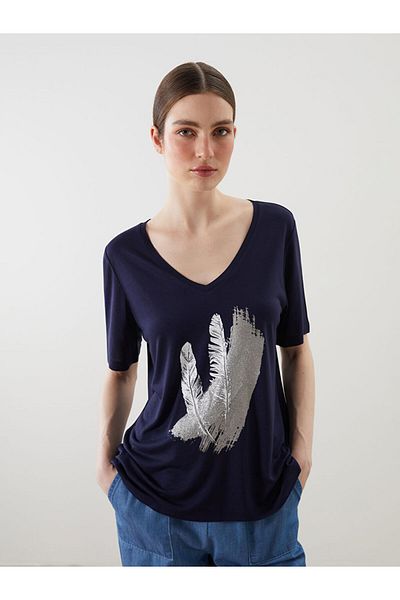 LC Waikiki New Season V-Neck Printed Women's T-Shirt - S5Kr11Z8