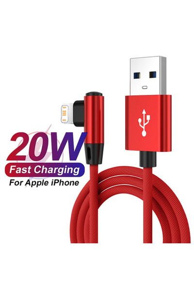 Choice كابل شحن USB أحمر بزاوية 90 درجة بطول 0.25 متر لهاتف iPhone 11 12 13 1...