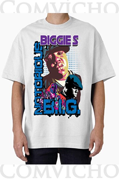 COMVİCHO تي شيرت كبير الحجم مطبوع بتصميم Biggie v3 للجنسين