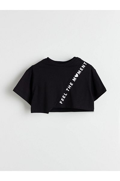 LC Waikiki Black Crew Neck Girls Crop T-Shirt and Tank Top