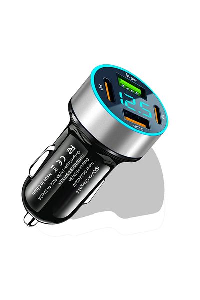 Choice Silver PD 67W USB Car Charger 4 Ports Fast Charging QC 3.0 USB Type C Car Phone Chargers For iPhone