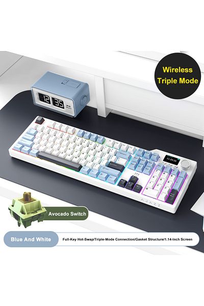 Ajazz Blue White NEW Ajazz AK35I V3 MAX Tri-mode Wired Bluetooth Wireless Gaming Keyboard Gasket Full Key