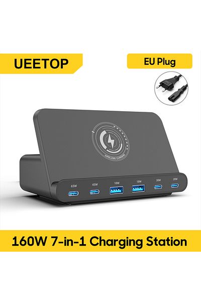 Choice قابس الاتحاد الأوروبي Ueetop 160 واط محطة شحن USB شحن لاسلكي 65 واط PD PPS 45 واط GaN شاحن سريع
