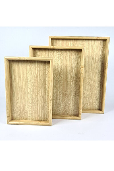 Binbirreyon Natural Bamboo Tray Set 3 Pieces Serving Tray 40X30Cm Ra233