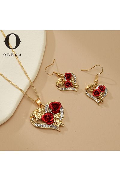 Choice Red Obega Creative Love Rose Heart Pendant Necklace For Women Exquisite Zircon Forever Necklace Roma