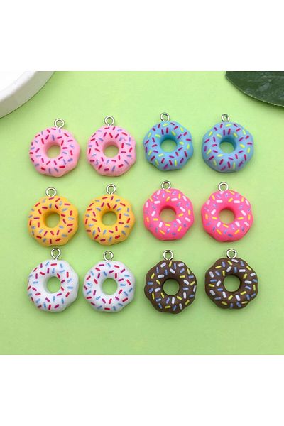 Choice Colorful 10/12pcs 18*21mm Colorful Food Donuts Design Charms 3D Resin Pendants For DIY Bracelet Neck