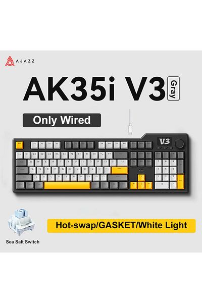 Ajazz Wired-Blue-Sea Salt NEW Ajazz AK35I V3 MAX Tri-mode Wired Bluetooth Wireless Gaming Keyboard Gasket