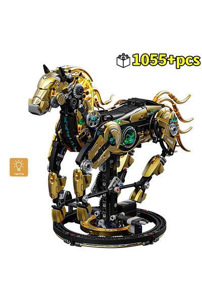 Choice with light 1055pcs Mechanical Horse DIY Building Blocks MOC Model Creative Technical Bricks STEM Edu