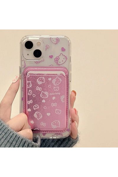 Miniso For iPhone 13 With Card Holder Cute Sanrio Hello Kitty Magnetic Wallet Holder Magsafe Wireless Charg