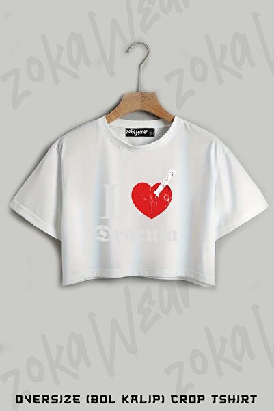 ZOKAWEAR I Love (to Kill) Dracula (alb erozat) Tricou oversize cu imprimeu
