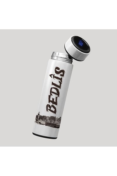 ZERYA Bedlis Bilis Şehri Illustrated Digital Display Steel Thermos - 450 ml - Bitlis Castle Thermos