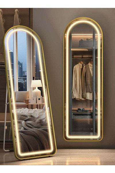 Taimi Full Length LED Mirror 160x60cm - 3 Color Lighting, Touch Control with Gold Metal Curved Frame