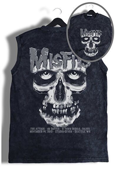 Fuddy Moda Rock Band Misfits Back Printed Washed Sleeveless Vintage T-Shirt