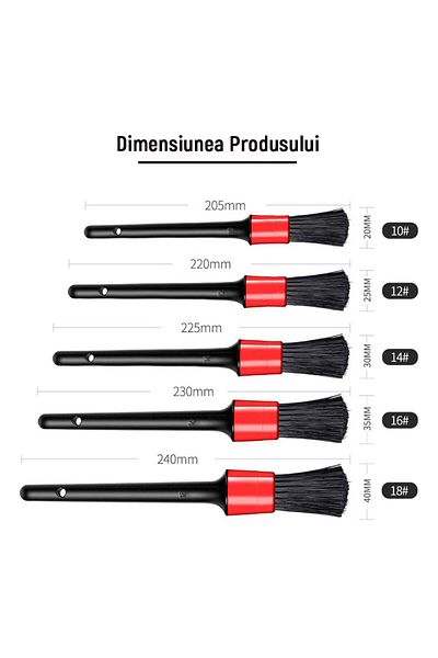 OEM Set of 5 car cleaning brushes, premium, Plastic, Black/Red