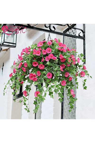 Choice Rose Red Artificial Morning Glory Trumpet Fake Plant Rattan Plastic Flower Wall Hanging Orchid Home