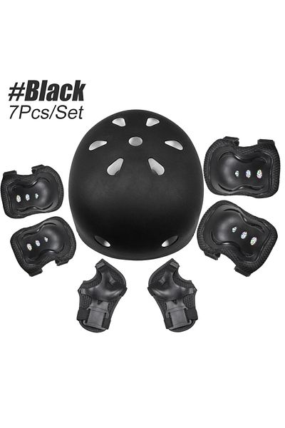 Choice Black 7Pcs/Set Kids Bike Helmet Skateboard Knee Pads, Girls Boys 3-10yrs Wrist Guards for Sports Cyc