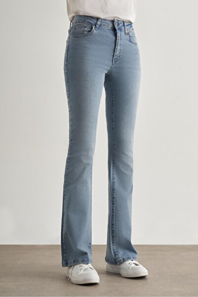 Mizalle Skinny Fit Flare Paça Açık Navi Denim Pantolon