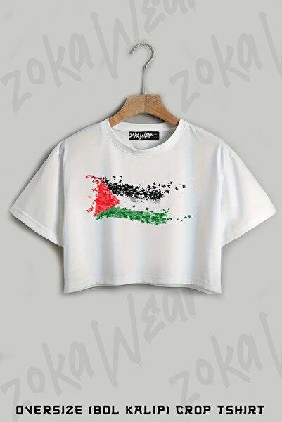 ZOKAWEAR Tricou oversize cu imprimeu cu steagul Palestinei Flying Birds