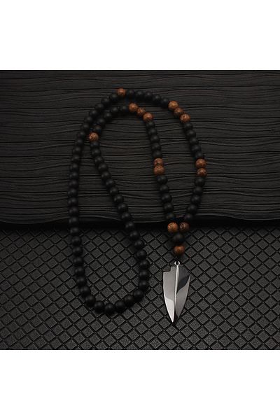 Choice 68cm N043 8mm Matte Black Wood Round Beads Hematite Big Arrow Pendant Necklace for Men and Women Jew