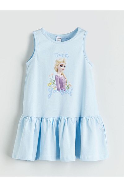 LC Waikiki Rochie din bumbac pieptănat pentru fete cu imprimeu Elsa sezon nou - S5H391Z1