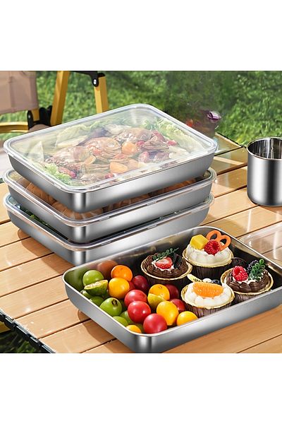 Choice 4pc Stainless steel food storage container with lid, suitable for storing vegetables, fruits, kitche