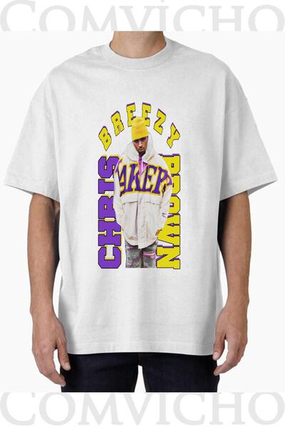 COMVİCHO تي شيرت مطبوع بتصميم كبير الحجم للجنسين من كريس براون v4