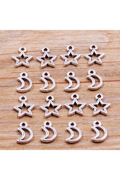 Choice Mix 100Pcs 2 Styles Plated Hollow Moon Star Pendant DIY Natural Charm Necklace Bracelet Crafts Make