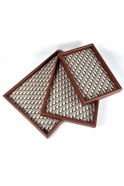 Binbirreyon Natural Bamboo Tray Set 3 Pieces Serving Tray 40X30Cm Ra233
