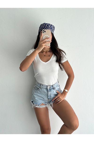 YUSUF CAN KARATAŞ KARATAŞ GİYİM Women's Premium Modal V-Neck Basic T-Shirt - Soft Textured, Stretchy Fit, Suitable for Casual & Stylish Combinations