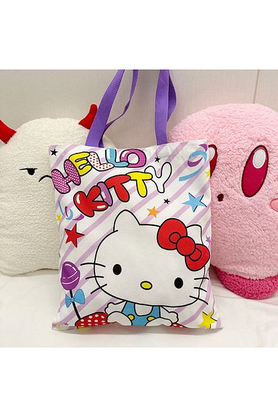 Miniso Hello Kitty3 Hello Kitty Canvas Bag Sanrio Kawaii Cute Large Capacity Student Handbag Cartoon Tote W