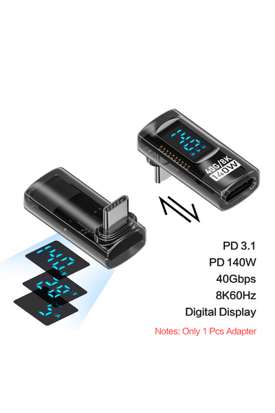 Choice 90D Up Transparent PD 140W USB-C Male to Female Connector 40Gbps 8K@60Hz 90 Degree USB C Adapter Dig