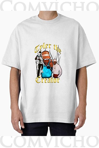 COMVİCHO تي شيرت كبير الحجم مطبوع بتصميم تايلر كريتور v2 للجنسين