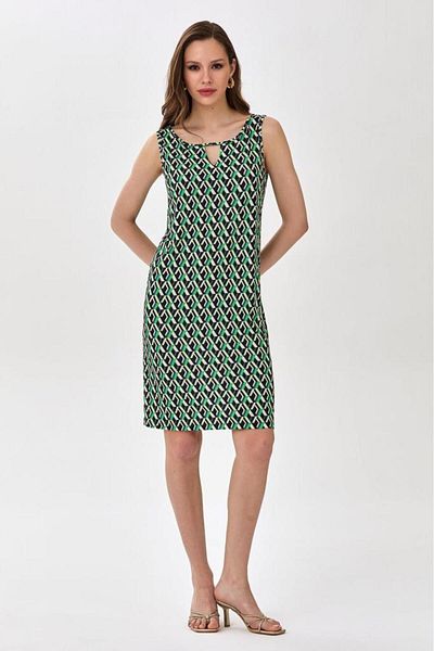 İKİLER Cut Out Collar Sleeveless Patterned Dress 025-2505