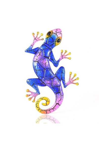 Choice ديكور حديقة على شكل جيكو معدني أزرق للتماثيل الخارجية، ديكور حائط للحديقة المنزلية، ملحقات مصغرة