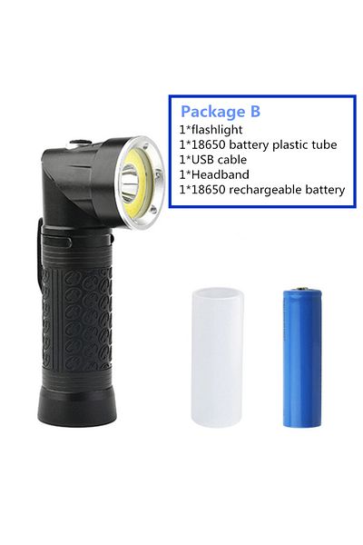 Choice LITHIUM ION black 1305 with 18650 Powerful T6+COB LED Flashlight 4 Mode 90° Foldable Work Light LED