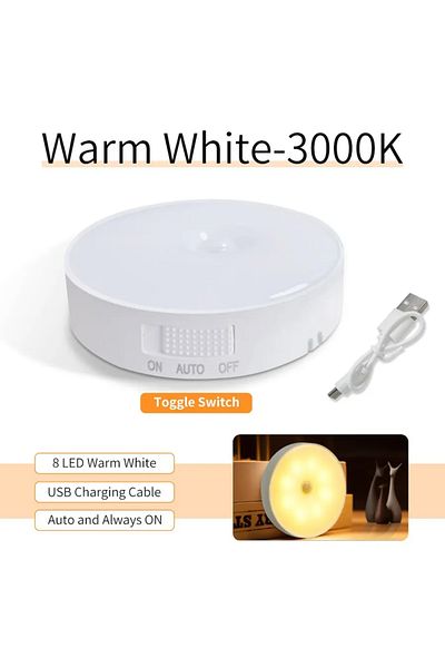 Choice With Switch Warm PIR Motion Sensor LED Night Light USB Rechargeable Bedroom Night Lamp Kitchen Cabin