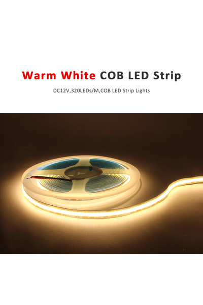 Choice شريط إضاءة LED COB أبيض دافئ 12 فولت بطول 5 أمتار، 320 مصباح LED/م، كث...
