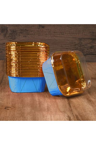 Choice Blue 50pcs Square Cupcake Cups with Lids, Pudding Cup Bake-resistant Cup, Disposable Foil Cupcake Cu