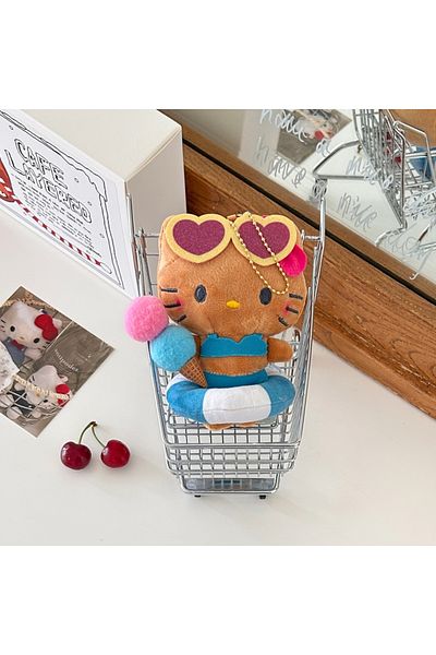 Miniso 10CM Pink 10 styles Hello Kitty Sanrio Hawaiian Series Plush Doll Filling Keychain Dark Skin Cartoon