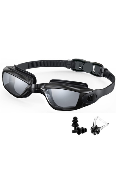 Choice نظارات سباحة احترافية سوداء داكنة مضادة للضباب ورؤية واضحة ومقاومة للم...