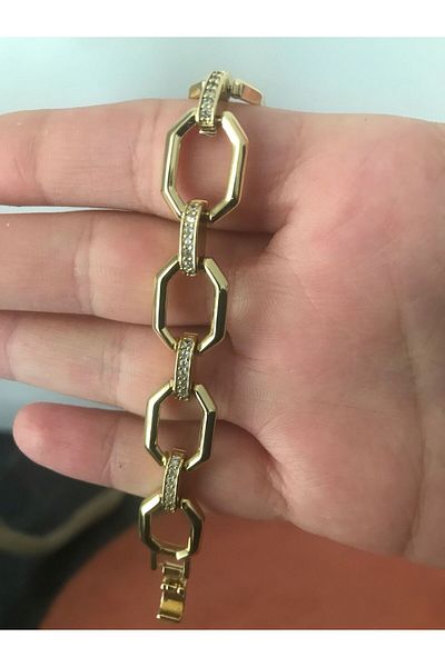 shop Stainless Steel Gold 316L Thick Stone Oval Pattern Shiny Anti-Tarnish Bracelet Water Resistant