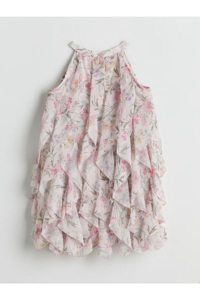 LC Waikiki Pink Halter Neck Floral Girl's Dress