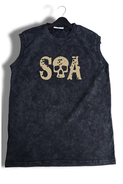 Fuddy Moda Sons Of Anarchy με στάμπα πλάτης που πλένεται αμάνικο μπλουζάκι, Unisex Soa Written Zero Sleeve Vintage Singlet
