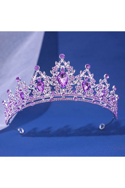 Choice Purple Luxury Elegant AB Crystal Crown Hair Accessories Tiara For Women Party Red Purple Rhinestone