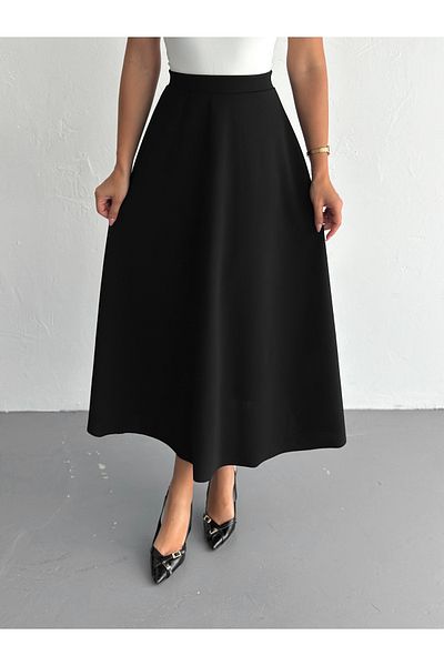 YUSUF CAN KARATAŞ KARATAŞ GİYİM Katın Hijab Suitable Suede Fabric Kiloş Bell Skirt - Black
