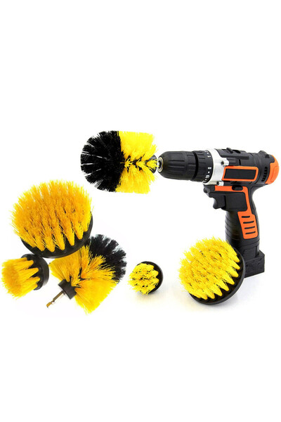OEM Set of 3 universal cleaning brushes with drill adapter, yellow