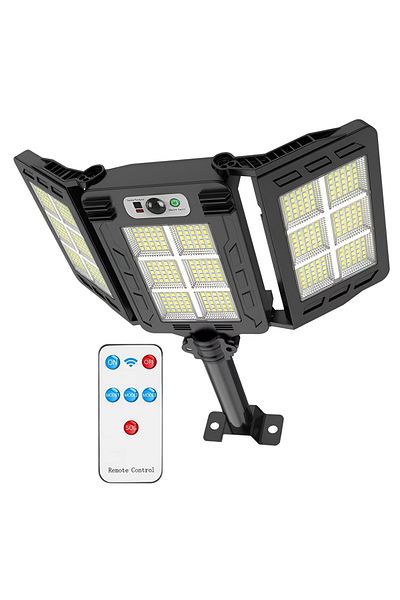 Teno Lampa Solara Stradala 400 LED-uri Teno®, 3 capete, protectie IP65, Waterproof, exterior, negru